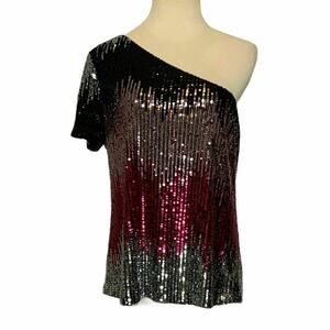 Drew Silver Pink Gray Sequin one shoulder blouse Size Medium